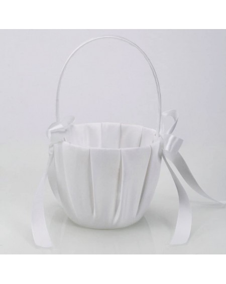 Ceremony Supplies Romantic Petals Storage Bowknot Satin Flower Girl Basket for Wedding Party (Ivory White) - CE12KJIWWHD $27.93