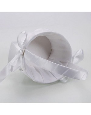 Ceremony Supplies Romantic Petals Storage Bowknot Satin Flower Girl Basket for Wedding Party (Ivory White) - CE12KJIWWHD $10.88