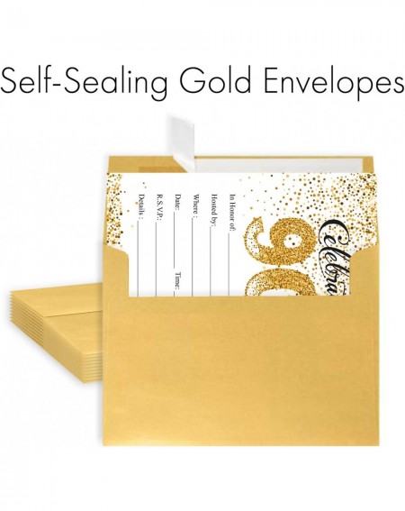 Invitations White and Gold 90th Birthday Party Invitations - 10 Cards with Envelopes - CF18OAYCT3Q $10.32