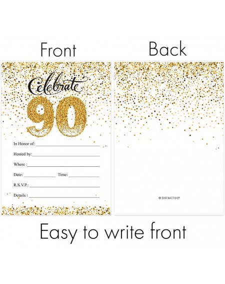 Invitations White and Gold 90th Birthday Party Invitations - 10 Cards with Envelopes - CF18OAYCT3Q $10.32