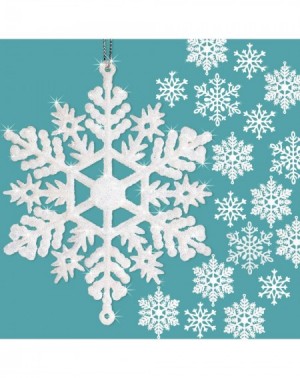 Ornaments 40Pcs White Glitter Snowflake Winter Snowflake Ornaments Christmas Hanging Decorations with 197 Inches Silver Rope ...