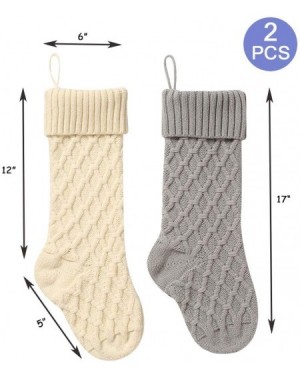 Stockings & Holders Cable Knit Christmas Stockings Kits Solid Color White and Gray Classic Decorations 18 Inches Set of 2 - W...