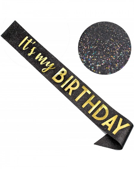 Favors It's My Birthday' Sash Glitter with Gold Foil - Black Glitter Birthday Sash for Women and Men - Happy Birthday Sash fo...