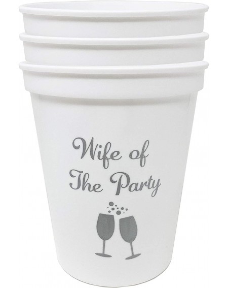 Tableware Bridal Bachelorette Party Cups - 3 Wife of The Party (White) - 3 Wife of the Party Cups - CZ19E236DH8 $17.63