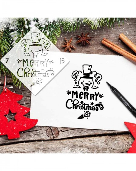 Party Favors 16Pack Christmas Stencils Templates- Reusable Plastic Craft Drawing Painting Template- Xmas Stencils for Greetin...