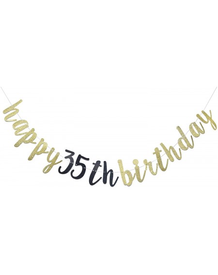 Banners Happy 35th Birthday Banner for 35th Birthday Party Pre-Strung Decorations (Gold & Black Glitter) - CL18UX0LZXO $21.41