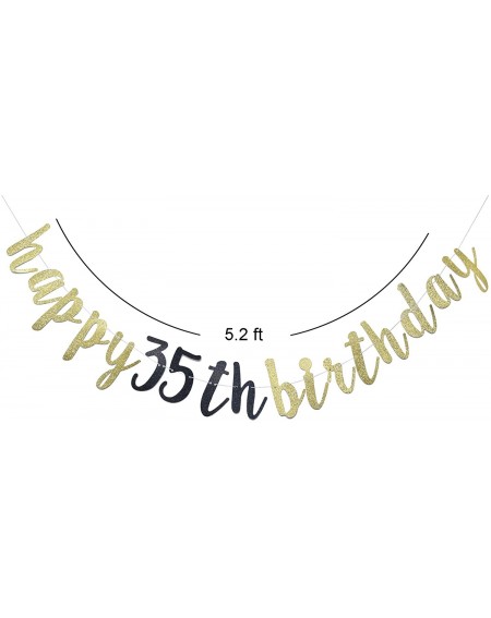 Banners Happy 35th Birthday Banner for 35th Birthday Party Pre-Strung Decorations (Gold & Black Glitter) - CL18UX0LZXO $24.43