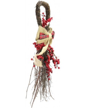 Swags 24" Twig and Red Berries Artificial Christmas Teardrop Swag - Unlit - CI188UY7O4O $22.11