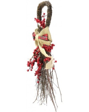 Swags 24" Twig and Red Berries Artificial Christmas Teardrop Swag - Unlit - CI188UY7O4O $22.11