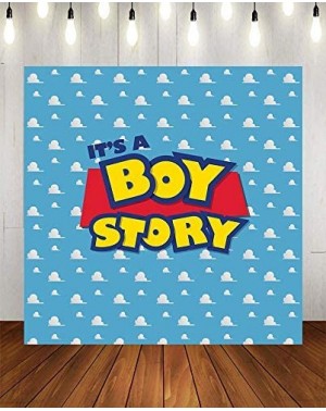 Photobooth Props 6x6FT Cartoon Kids Backdrop It's a boy Story Blue Sky White Clouds Background Birthday Party Boy Baby Shower...