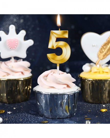 Birthday Candles 2.76in Gold 3D Diamond Shape Happy Birthday Cake Candles with Fold Design Number Candles Number Birthday Can...