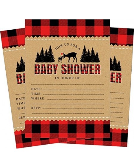 Invitations Lumberjack Buffalo Plaid Woodland Deer Baby Shower Invitations - 24 Count - C718CZYM7E3 $28.70
