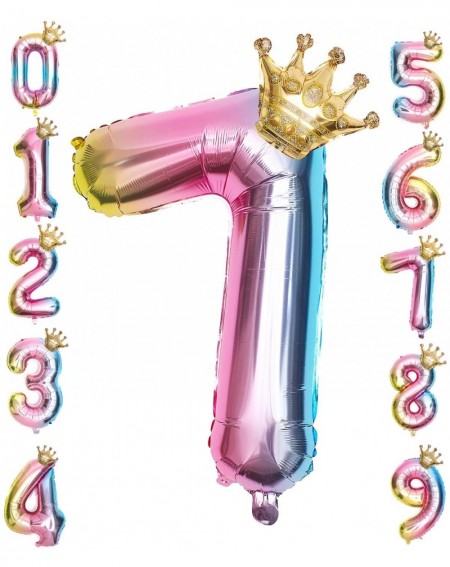 Photobooth Props 32" Crown Rainbow Colored Number 0-9 Birthday Foil Balloons for Birthday Party Supplies Decorations (Number ...