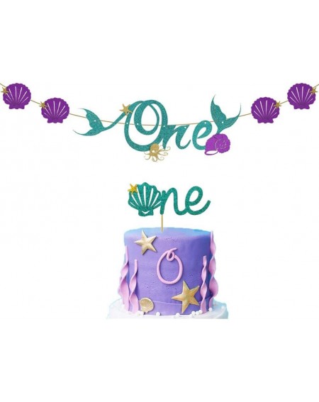Banners Mermaid ONE birthday banner with one cake topper/1st First Birthday High Chair Banner Decoration set for Baby shower ...