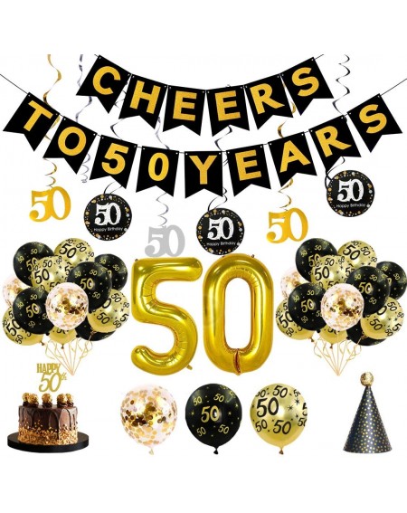 Party Packs 50th Birthday Party Decorations Kit Cheers to 50 Years Banner with Hanging Swirls- Number Balloons- Hat- Glitter ...