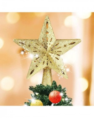 Tree Toppers Christmas Tree Topper with Rotating 3D Snowflake Projector- Gold Glitter Hollow Lighted Star Tree Topper for Xma...