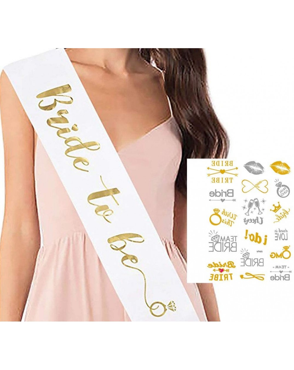 Favors Bachelorette Party Bride Veil Kit -Boho Flower Crown Tiara with Bridal Shower Veil- Bride to Be Sash- Golden Flash Bri...