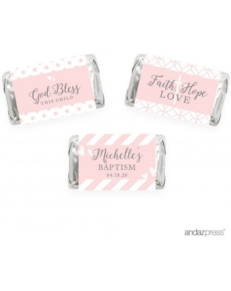 Banners & Garlands Blush Pink and Gray Baby Girl Baptism Collection- Personalized Chocolate Minis Labels- Fits Hershey's Mini...