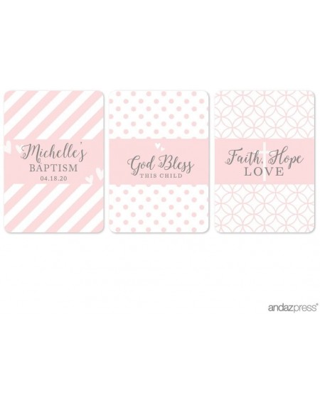 Banners & Garlands Blush Pink and Gray Baby Girl Baptism Collection- Personalized Chocolate Minis Labels- Fits Hershey's Mini...