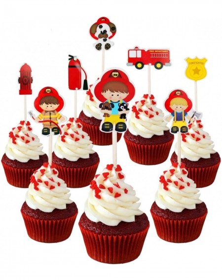 Cake & Cupcake Toppers 24pc Firefighter Fireman Fire Truck Fire extinguisher Cupcake Toppers for Birthday Party Firefighter i...