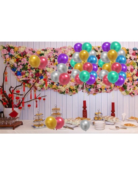 Balloons 5 Inches 100 Pack Metallic Assorted Color Balloons with 2 Ribbons- Thick Chrome Balloons for Birthday- Wedding- Arch...