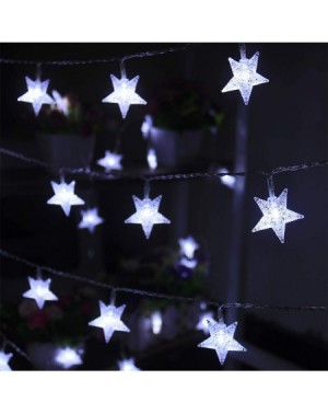 Indoor String Lights White Star String Lights Battery Operated 50 LED 25 ft Waterproof Star Fairy Light String 8 Modes Christ...