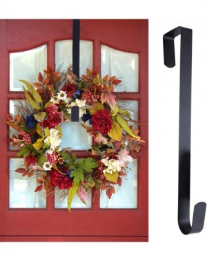 Wreath Hangers Black Metal Home Over The Door Wreath Hanger for Bathroom- Bedroom- Coats- Towels (12") - C0122TS1NLH $15.93