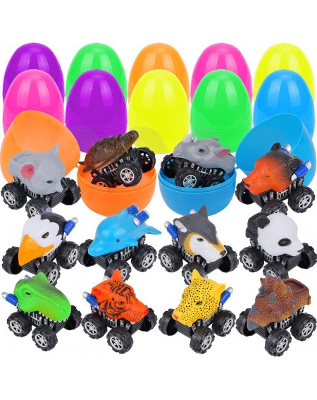 Party Favors 3.9" Jumbo Filled Easter Eggs with Prefilled 12 Pack Pull Back Animal Vehicles- Easter Surprise Eggs Car Toys fo...