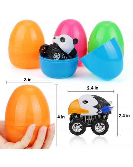 Party Favors 3.9" Jumbo Filled Easter Eggs with Prefilled 12 Pack Pull Back Animal Vehicles- Easter Surprise Eggs Car Toys fo...