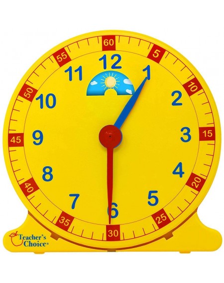 Banners & Garlands Learn How to Tell Time Teaching Clock - Large 12" Classroom Demonstration Night and Day Learning Clock - Y...