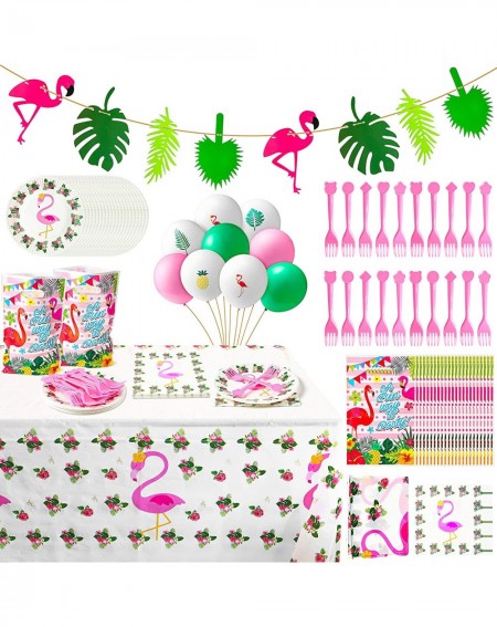 Party Packs 123 Pcs Tropical Hawaiian Party Decorations Flamingo Party Supplies Including Palm Leaves Flamingo Banner Balloon...