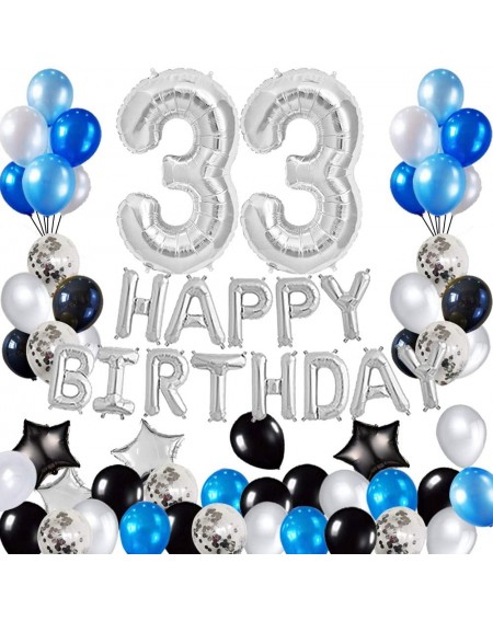 Balloons 33rd Birthday Decorations Birthday Party Supplies Set- Foil Happy Birthday Banner Foil Balloons Number 33 and Star S...