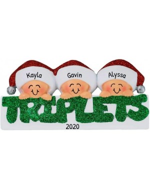 Ornaments Personalized Triplets Christmas Tree Ornament 2020 - Same Born Three Babies Green Glitter Word Toddlers Children 1s...