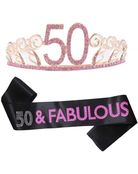 Party Packs 50th Birthday Pink Tiara and Sash- Happy 50th Birthday Decorations Party Supplies Favors- 50 & Fabulous Satin Sas...