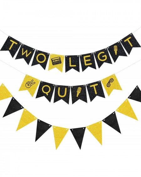 Banners Two Legit to Quit Banner Black Gold Glitter 2nd Birthday Banner with Triangle Flag Banner for 2nd Birthday Party Baby...
