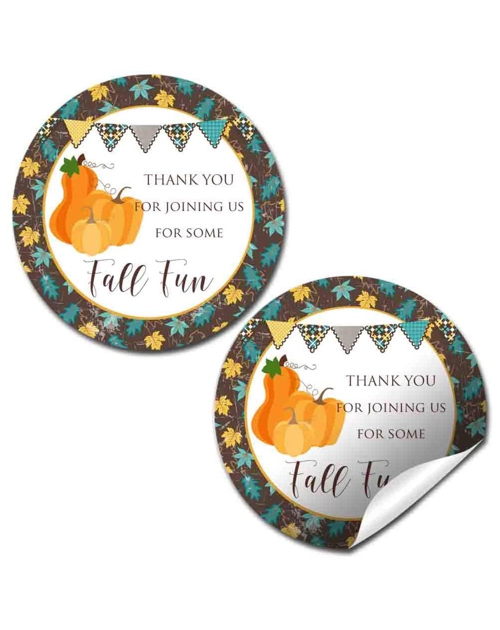 Favors Fall Fun Pumpkins & Leaves Teal Thank You Sticker Labels- 40 2" Party Circle Stickers by AmandaCreation- Great for Par...