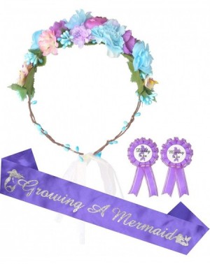 Favors Baby Shower Decoration- Mother To Be Flower Crown Purple Set- Baby Shower for Girl- Growing a Mermaid Sash and Mommy t...