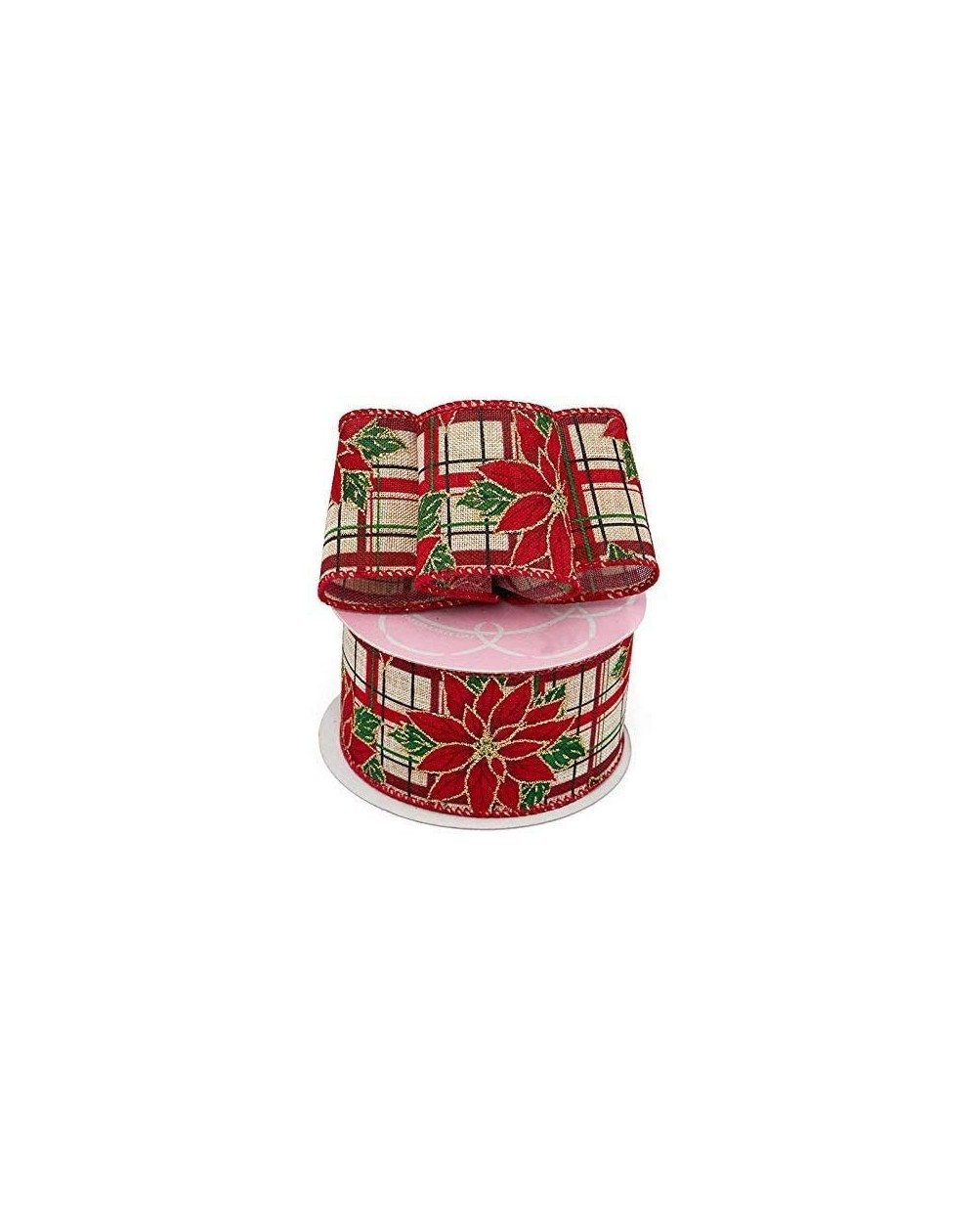 Bows & Ribbons Poinsettia Plaid Christmas Tree Ribbon - 2 1/2" x 10 Yards- Wired Holiday Ribbon- Gift Wrapping- Garland- Wrea...