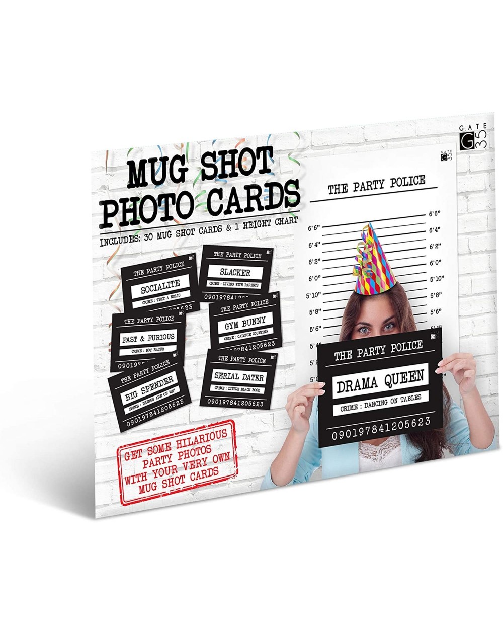 Photobooth Props Mugshot Photo Booth Set - 30 Funny Birthday Bachelorette Signs - Includes Back Drop - C618I4CQ4GN $11.23