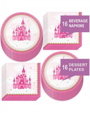 Party Packs Pink Princess Party Supplies - Little Princess Castle Paper Dessert Plates and Beverage Napkins (Serves 16) - Des...
