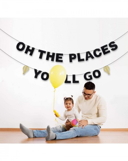 Banners Oh The Places You'll Go Birthday Banner - Congrats Grad 2020 Graduation Party - Kids School Days Bon Voyage Hot Air B...