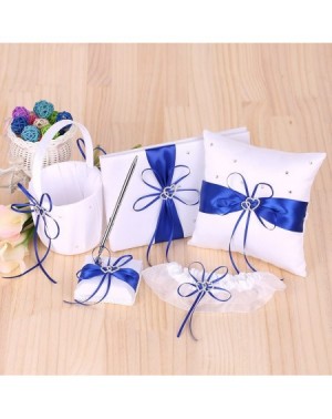 Guestbooks 5pcs/Set Wedding Supplies Double Heart Satin Flower Girl Basket + 7 7 inches Ring Bearer Pillow + Guest Book + Pen...