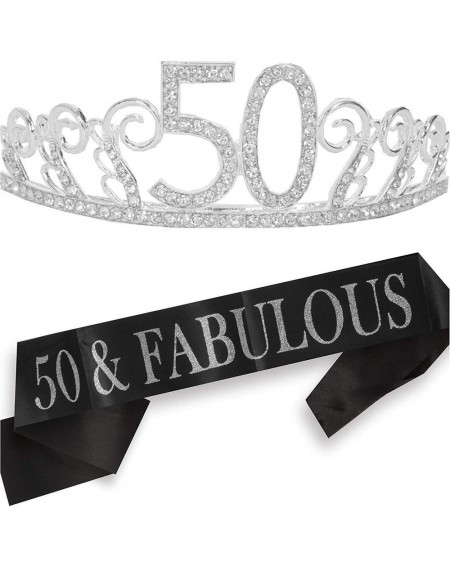 Party Packs 50th Birthday Gifts for Women- 50th Birthday Tiara and Sash- Happy 50th Birthday Party Supplies- 50 & Fabulous Sa...