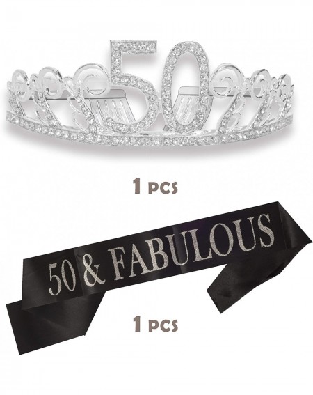 Party Packs 50th Birthday Gifts for Women- 50th Birthday Tiara and Sash- Happy 50th Birthday Party Supplies- 50 & Fabulous Sa...