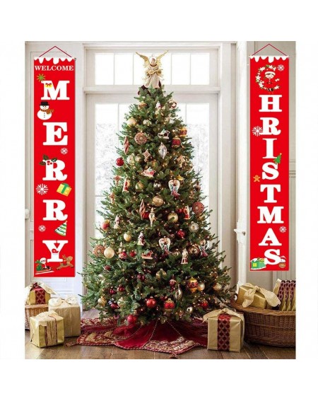Banners & Garlands Merry Christmas Porch Sign Banners- Christmas Decorations Red Porch Sign for Door- Christmas Party Hanging...
