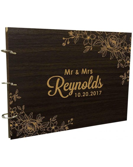 Custom Wedding Floral Wood Engraved Guest Book Personalized Bride & Groom Photo Album Scrapbook - Brown (Design8) - CA183694CXZ