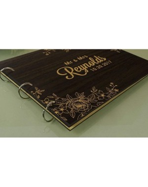 Guestbooks Custom Wedding Floral Wood Engraved Guest Book Personalized Bride & Groom Photo Album Scrapbook - Brown (Design8) ...
