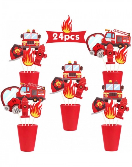 Centerpieces 24 Pack Fireman themed Party Centerpiece Fire Truck Table Topper Decor for Firefighter Party Kids Birthday Party...
