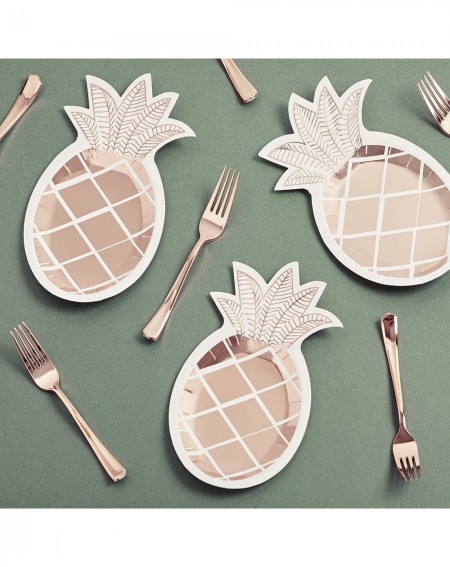 Tableware 15 pc Rose Gold Pineapple Party Plates - Biodegradable 10 by 6 inch Hawaiian Summer Themed - Wedding Anniversary Br...