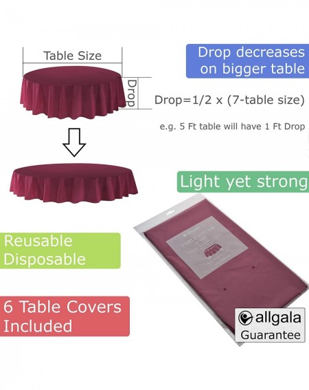 Tablecovers 6-Pack Premium Plastic Table Cover Medium Weight Disposable Tablecloth-6PK Round 84"-Burgundy-TC58623 - Burgundy ...